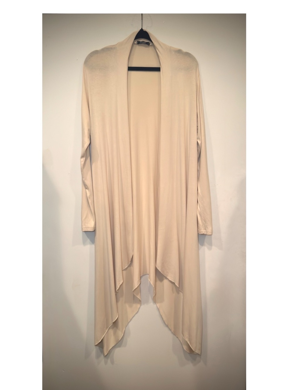 Beige Maxi Waterfall Cardigan Duster Asymmetrical Size M